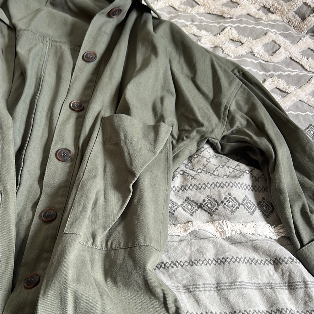 Olive Green Button-Up Shacket - Picture 5 of 8